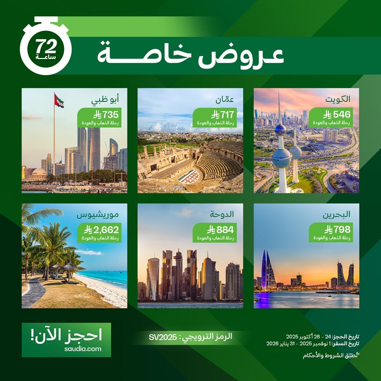 عروض الخطوط السعودية للرحلات الدولية اليوم