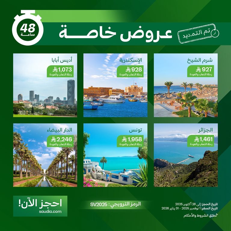 عروض الخطوط السعودية للرحلات الدولية اليوم