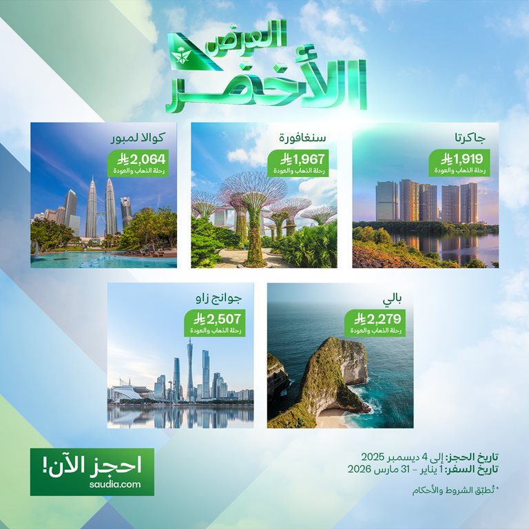 عروض الخطوط السعودية للرحلات الدولية اليوم