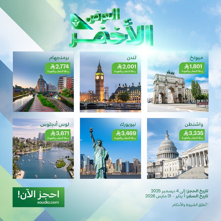 عروض الخطوط السعودية للرحلات الدولية اليوم