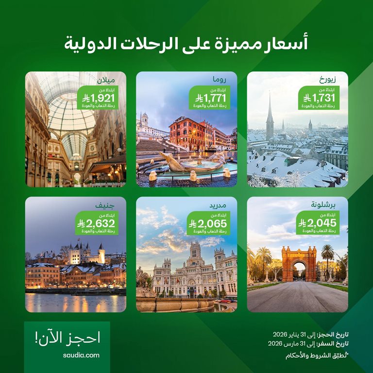 عروض الخطوط السعودية للرحلات الدولية اليوم